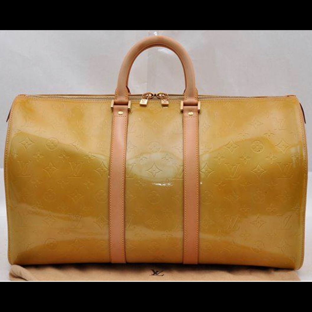 Stunning Vernis Boston Yellow Patent Leather Weekend/Travel Bag